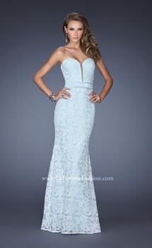 Picture of: Strapless White Lace Dress with Plunging Neckline in Blue, Style: 20138, Main Picture