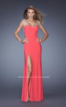 Picture of: Sweetheart Jersey Prom Gown with Slit and Cap Sleeves in Orange, Style: 20435, Main Picture