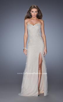 Picture of: Long Prom Dress with Pearl and Rhinestone Detail in Nude, Style: 20442, Main Picture