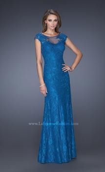 Picture of: Long Lace Evening Dress with Cap Sleeves in Blue, Style: 20490, Main Picture