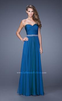 Picture of: Long Chiffon Dress with Ruched Detail and Embellishments in Blue, Style: 20527, Main Picture