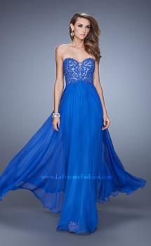 Picture of: Long Prom Gown with Jeweled Lace Appliques and Beads in Blue, Style: 20534, Main Picture