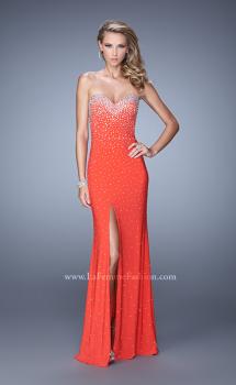 Picture of: Jersey Prom Dress Encrusted in Iridescent Jewels in Orange, Style: 20538, Main Picture