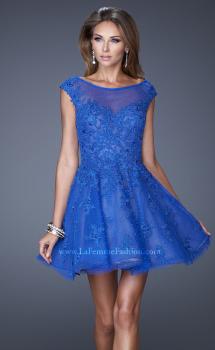 Picture of: Tulle and Lace Cocktail Dress with Polka Dot Detail in Blue, Style: 20591, Main Picture