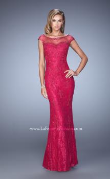 Picture of: Embellished Lace Evening Dress with Cap Sleeves in Pink, Style: 20673, Main Picture