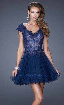 Picture of: V Neck Prom Dress with Tulle Skirt and Scoop Back in Blue, Style: 20676, Main Picture