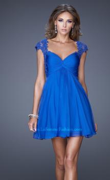Picture of: Ruched Bodice and Cap Sleeve Sweetheart Prom Dress in Blue, Style: 20682, Main Picture