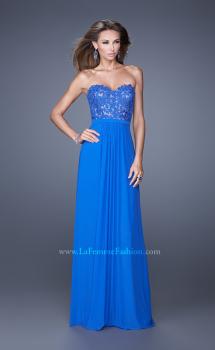 Picture of: Long Net Jersey Prom Dress with Lace Covered Bodice in Blue, Style: 20700, Main Picture