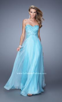 Picture of: Chiffon Strapless Dress with Gathering and Beaded Lace in Blue, Style: 20762, Main Picture