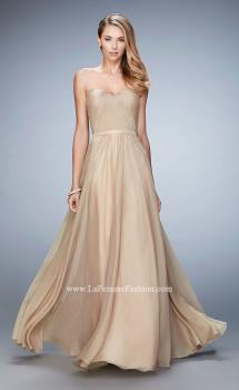 Picture of: Long Strapless Gown with Pleated Bodice and Belt in Gold, Style: 20808, Main Picture