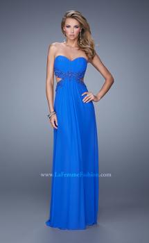 Picture of: Long Jersey Prom Dress with Beaded Lace Trim in Blue, Style: 20826, Main Picture