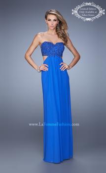 Picture of: Stretch Net Prom Gown with Beaded Lace Appliques in Blue, Style: 20851, Main Picture
