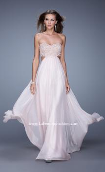 Picture of: Long Strapless Chiffon Gown with Beaded Lace Applique in Pink, Style: 20898, Main Picture