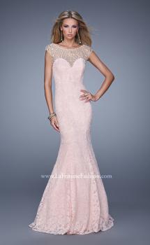 Picture of: Long Lace Cap Sleeve Mermaid Gown with Beading in Pink, Style: 20905, Main Picture