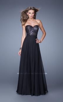 Picture of: Simple Strapless Prom Dress with Beaded Lace Detail in Black, Style: 20937, Main Picture