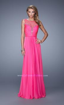 Picture of: Natural Waist Long Chiffon Gown with Beads and Stones in Hot Pink, Style: 20956, Main Picture