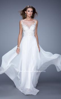 Picture of: Long Chiffon Dress with Embroidery and Keyhole Back in White, Style: 21005, Main Picture