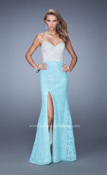 Picture of: Strapless Lace Dress Encrusted with Pearls and Stones in Aqua, Style: 21023, Main Picture