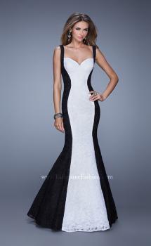 Picture of: Long Chic Sleeveless Gown with Lace Panels in Black White, Style: 21052, Main Picture