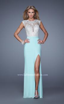 Picture of: Long Jersey Prom Gown with Embroidery Accents in Mint, Style: 21065, Main Picture