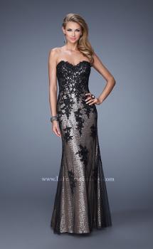 Picture of: Strapless Sequin Prom Dress with Lace Appliques in Black, Style: 21088, Main Picture