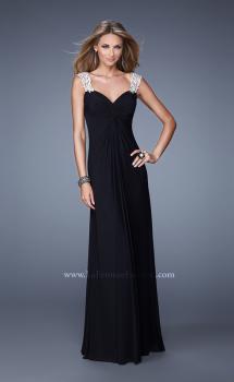 Picture of: Classic Dress with Sheer Straps and Gathered Knot Detail in Black, Style: 21104, Main Picture
