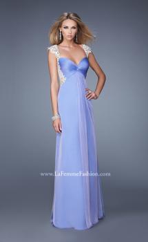 Picture of: Chiffon Prom Gown with Knot Detail and Sheer Accents in Purple, Style: 21116, Main Picture