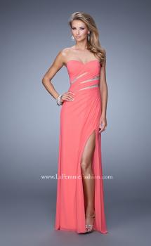 Picture of: Long Jersey Dress with Embellished Sheer Cut Outs in Coral, Style: 21157, Main Picture