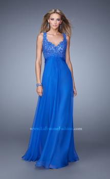 Picture of: Long Jewel Encrusted Lace Bodice Prom Dress in Blue, Style: 21166, Main Picture