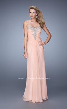 Picture of: Beaded Embroidery Prom Dress with Gathered Bodice in Peach, Style: 21214, Main Picture