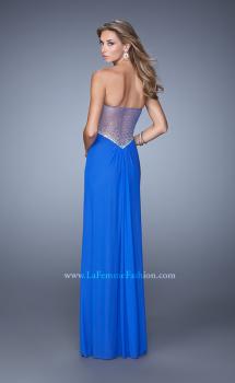 Picture of: Gathered Bodice Prom Gown with Sheer Net Embellishment in Blue, Style: 21270, Main Picture