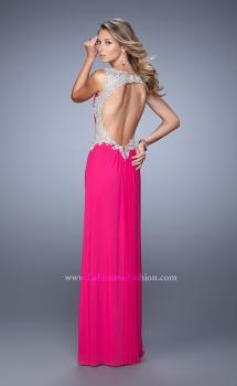 Picture of: Embroidered Long Jersey Prom Dress with Gathered Bodice in Hot Pink, Style: 21301, Main Picture