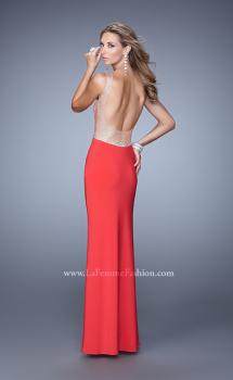 Picture of: Long Gown with Sheer Net Straps and Scoop Open Back in Coral, Style: 21304, Main Picture