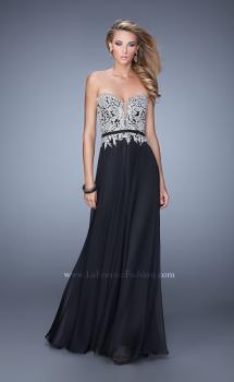Picture of: Long Chiffon Embroidered Prom Dress with Belt in Black, Style: 21334, Main Picture