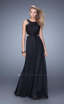 Picture of: High Scoop Neck Chiffon Prom Dress with Lace Bodice in Black, Style: 21336, Main Picture