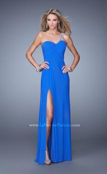 Picture of: One Shoulder Prom Gown with Gathered Bodice and Stones in Blue, Style: 21384, Main Picture