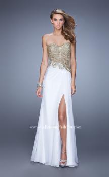 Picture of: Strapless Chiffon Dress with Sheer Corset Bodice in White, Style: 21437, Main Picture