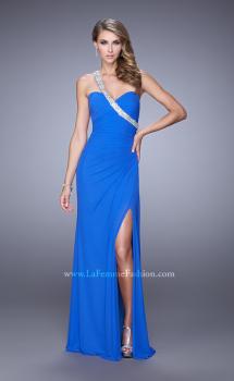 Picture of: One Shoulder Jersey Gown with Stones, Sequins, and Slit in Blue, Style: 21441, Main Picture