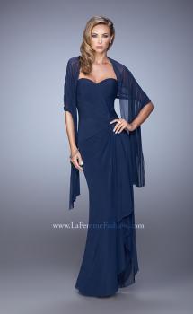 Picture of: Form Fitting Jersey Dress with Knot Detail and Ruffles in Navy, Style: 21645, Main Picture