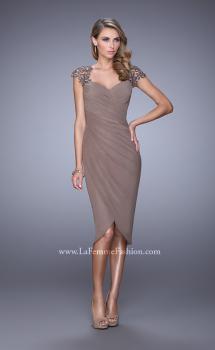 Picture of: Net Jersey Cocktail Dress with Embroidered Sleeves in Cocoa, Style: 21648, Main Picture