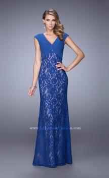 Picture of: Unique Lace Dress with Cap Sleeves and Ruching in Blue, Style: 21681, Main Picture