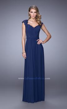 Picture of: Lace Capped Sleeve Dress with Sheer Detailing in Blue, Style: 21685, Main Picture