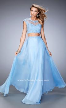 Picture of: Two Piece Chiffon Prom Dress with Lace Appliques in Blue, Style: 21862, Main Picture