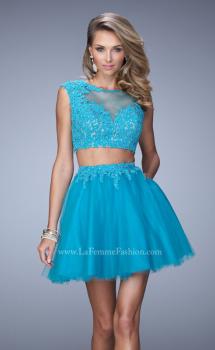 Picture of: Flirty Two Piece Dress with Sheer Overlay and Pockets in Blue, Style: 21878, Main Picture