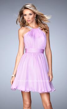 Picture of: Short Chiffon Gown with Gathering and Beaded Straps in Purple, Style: 21885, Main Picture