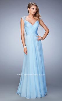 Picture of: V Neckline Chiffon Dress with Gathered Bodice and Skirt in Blue, Style: 21925, Main Picture