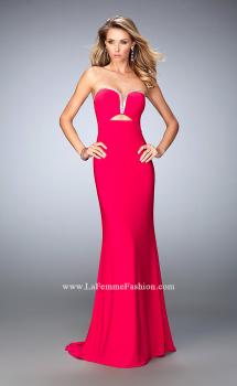 Picture of: Rhinestone Trim Prom Dress with Cut Outs and a Train in Pink, Style: 21973, Main Picture