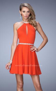 Picture of: Bold Jersey Short Dress with Halter Neckline and Stones in Orange, Style: 22016, Main Picture