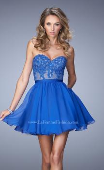 Picture of: Embroidered Lace Cocktail Dress with Belt and Pockets in Blue, Style: 22049, Main Picture