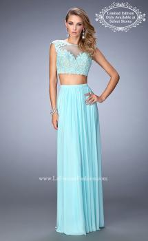 Picture of: Two Piece Jersey Gown with Sheer Back and Appliques in Blue, Style: 22110, Main Picture